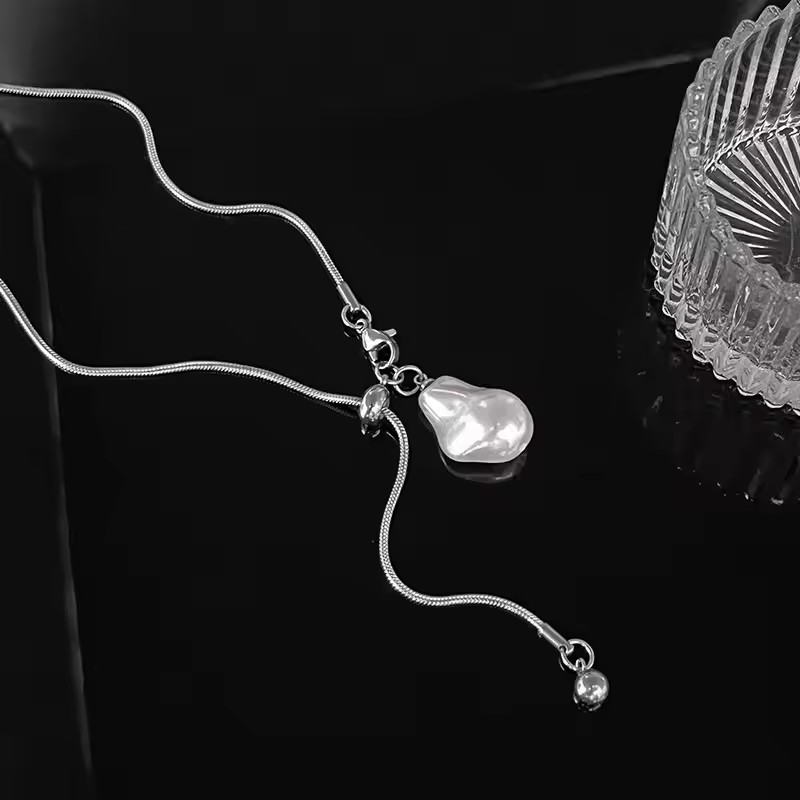 Pearl Trim Chain - Barokke parels hanger roestvrij staal verstelbare