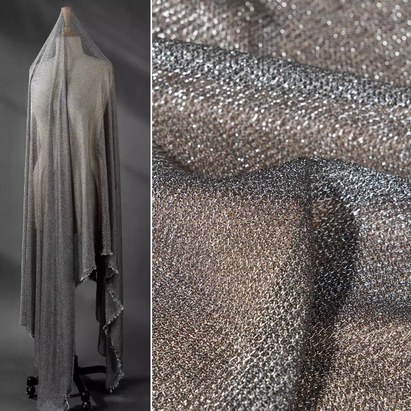 Crystal Mesh Fabric - Lichtgrijze metallic draadstof Vierweg stretch zacht