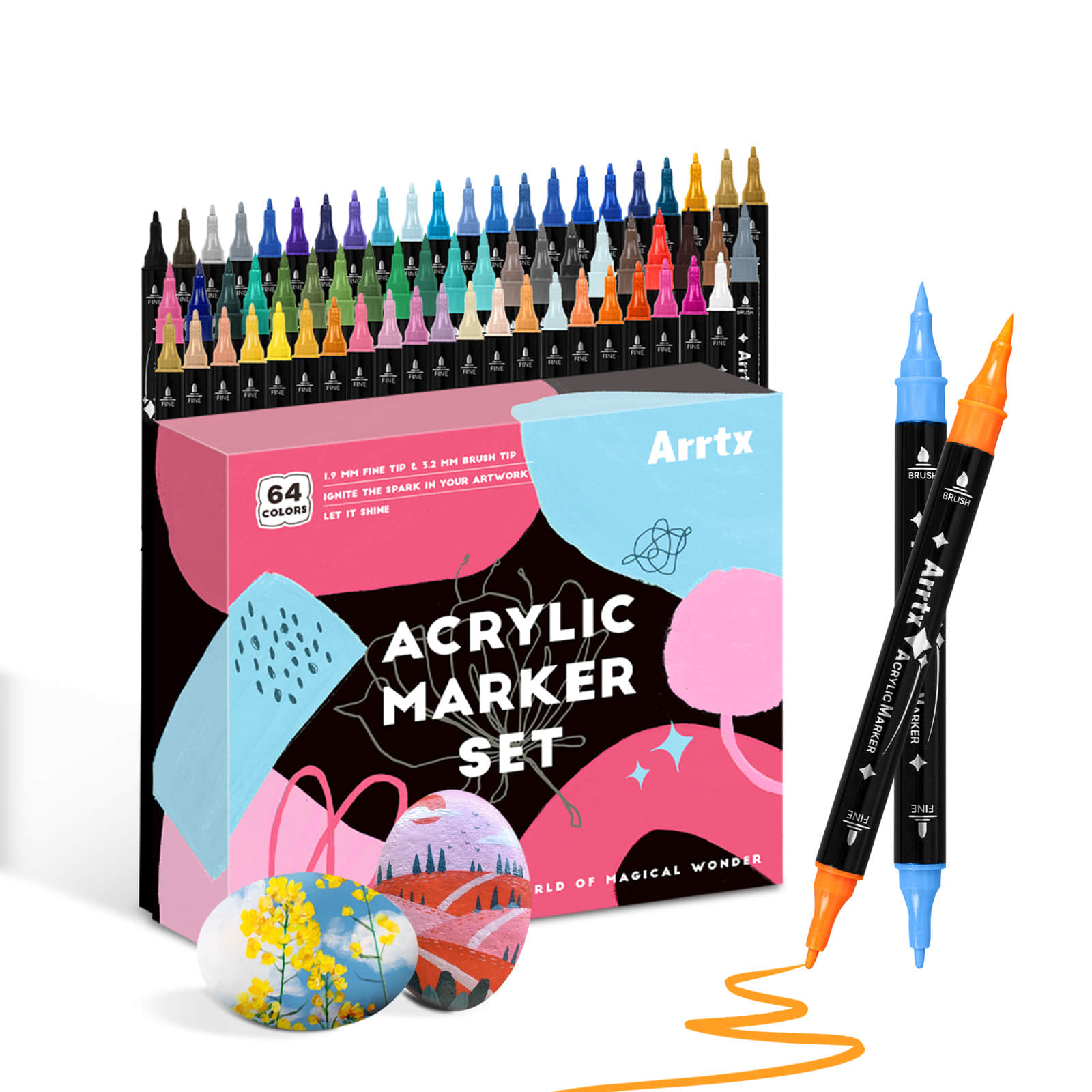 Copic Marker Classic - Arrtx 64 kleuren acrylverfpennen, borstel en